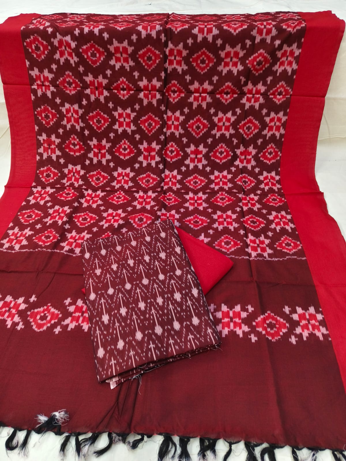 Pure Mercerised Cotton Doubel Ikkat Unstitched Suit With Mercerised Ikkat Cotton Dupatta