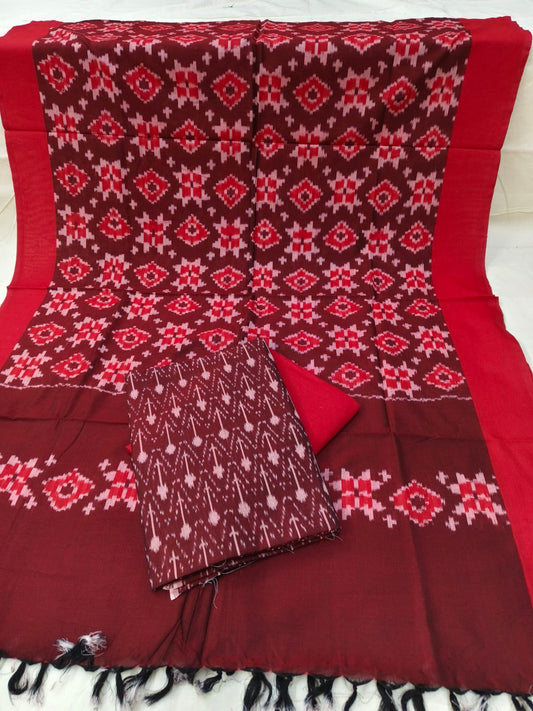 Pure Mercerised Cotton Doubel Ikkat Unstitched Suit With Mercerised Ikkat Cotton Dupatta