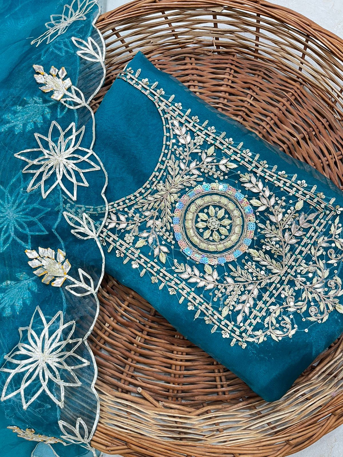 Pure Organza unstitched Suit With Zardogi Work Dupatta Gota Patti Work