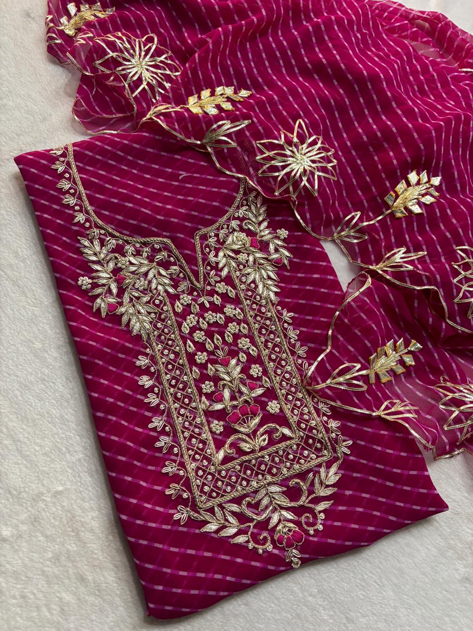 Pure Soft Georgette unstitched suit Zardogi Work With Dupatta