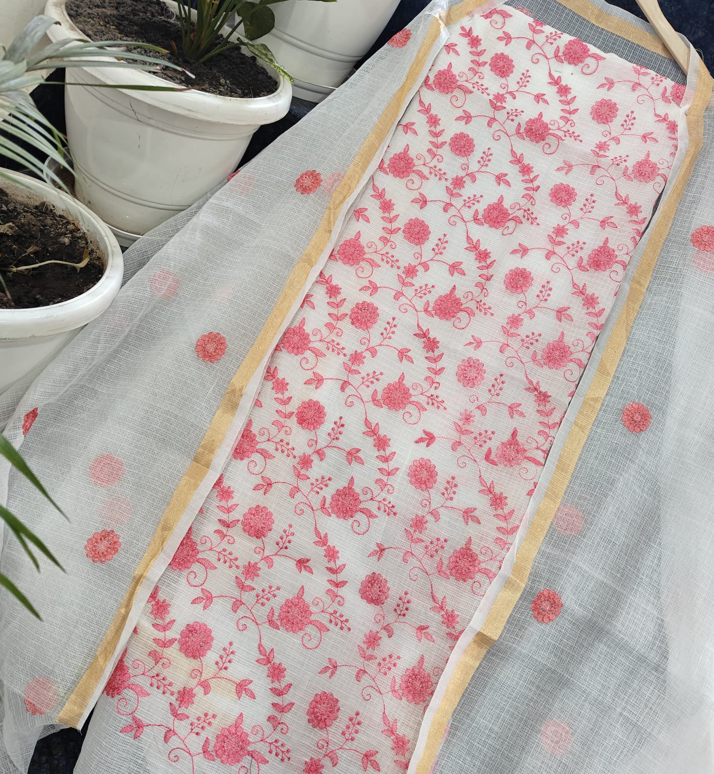 Pure Kota Doriya Unstitched Suit With Embroidery Work