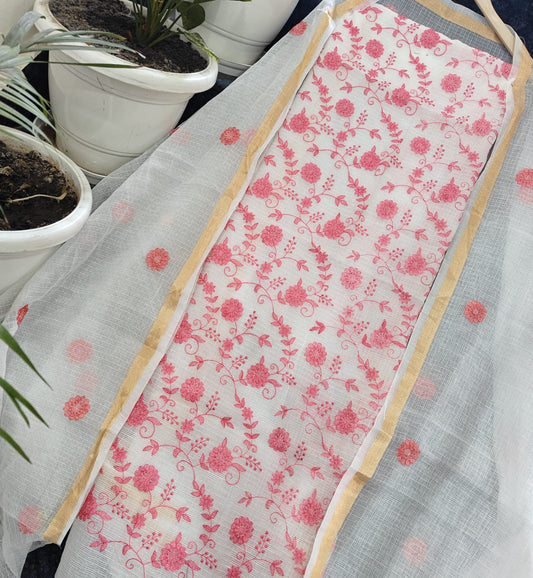 Pure Kota Doriya Unstitched Suit With Embroidery Work