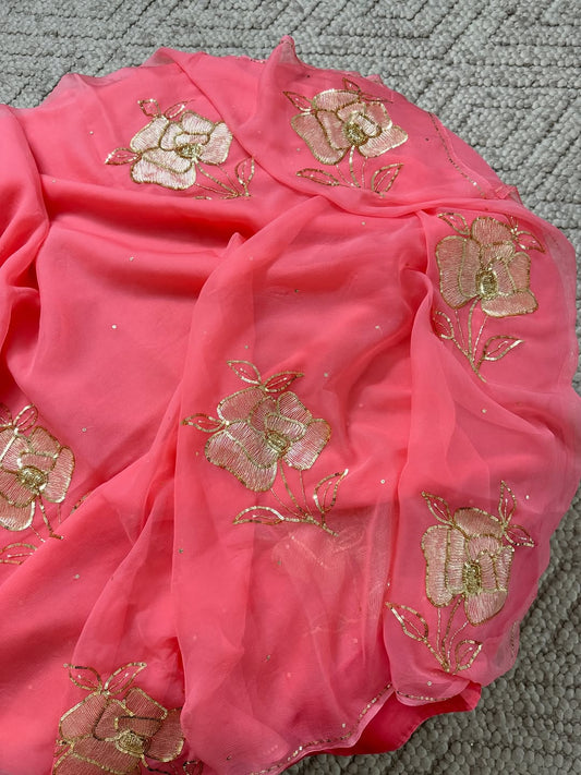 Pure Jaipuri Diamond Chiffon Sarees With Sequence Work
