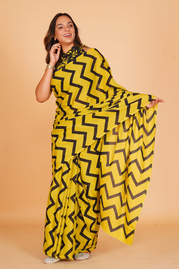 Pure Hand Printed Cotton Sarees With Blouse