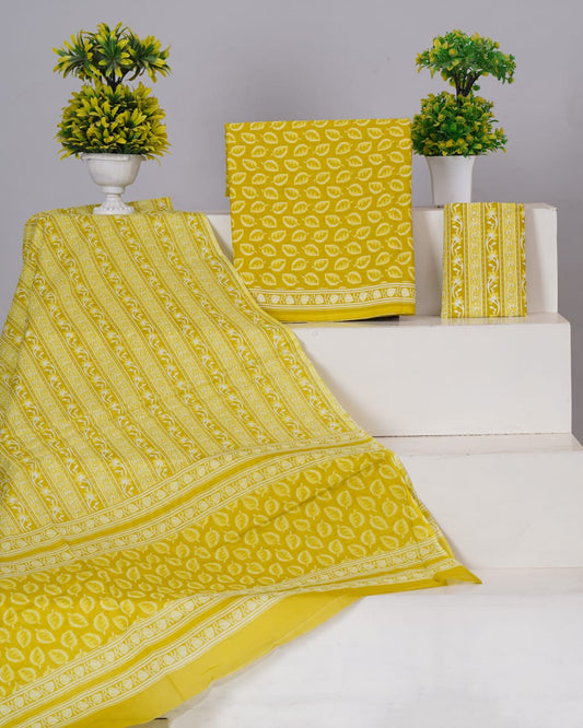 Pure Cotton Jaipuri Hand Block Print Unstitched Suit With Mul Cotton Dupatta.