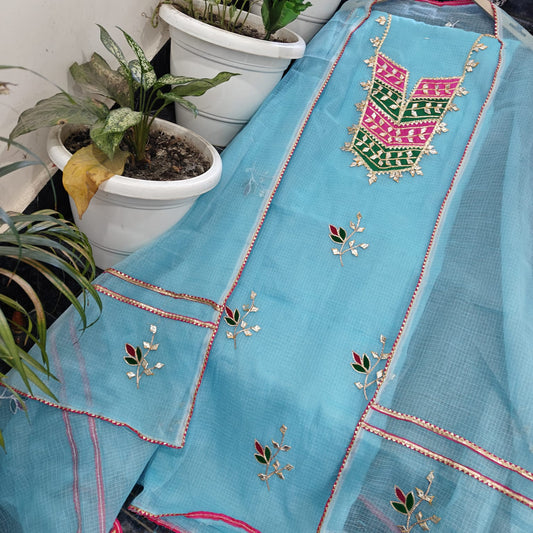 Pure Kota Doriya Suit With Gota Patti Work Unstitched Suit