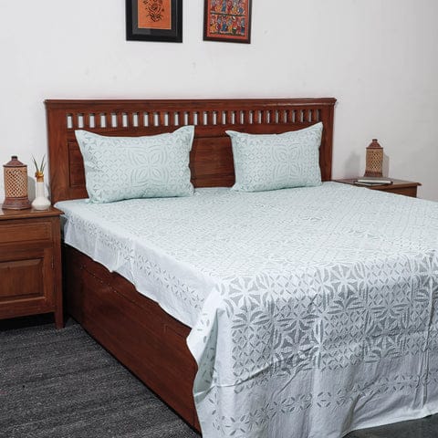 Pure Cotton Applique Work Bedsheet With Pillow