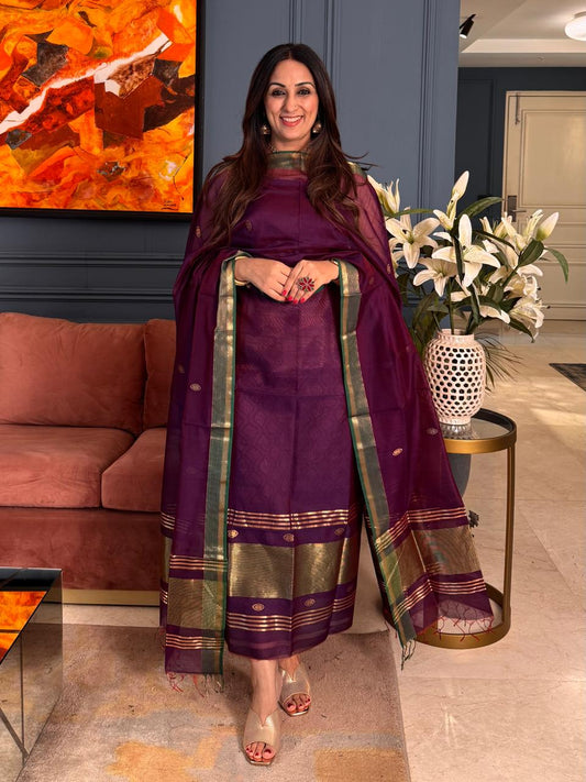 Pure Maheswari Silk Cotton Handwoven Unstitch Suit