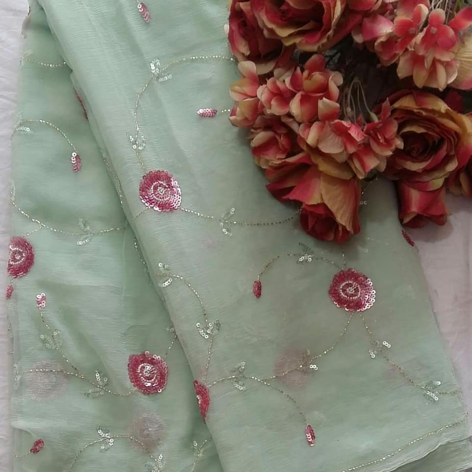 Pure Jaipuri Diamond Chiffon Sarees With Sequence Work