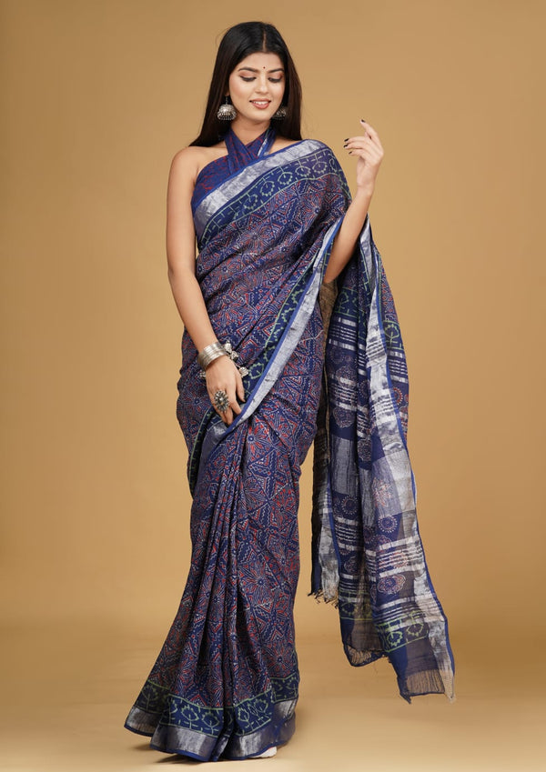 Pure Hand Printed Cotton Sarees With Blouse