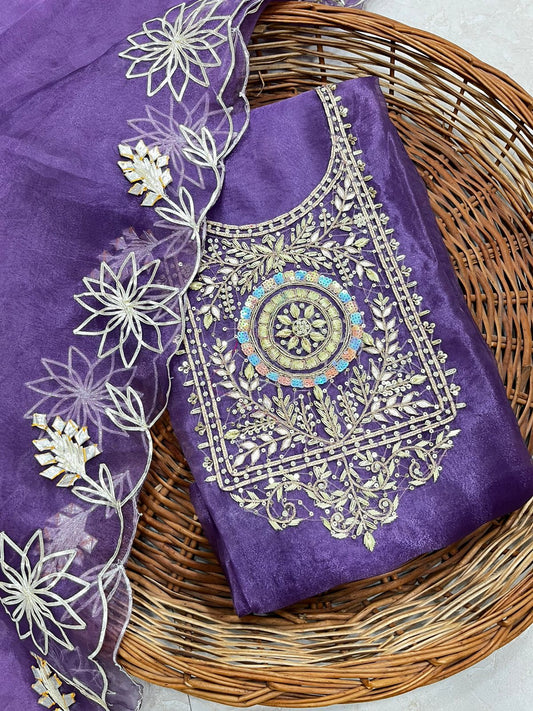 Pure Organza unstitched Suit With Zardogi Work Dupatta Gota Patti Work