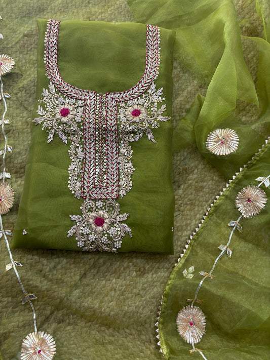 Pure Organza unstitched Suit With Zardozi Work Dupatta