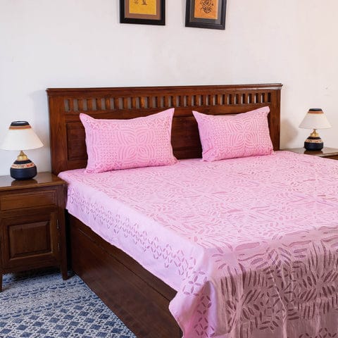 Pure Cotton Applique Work Bedsheet With Pillow