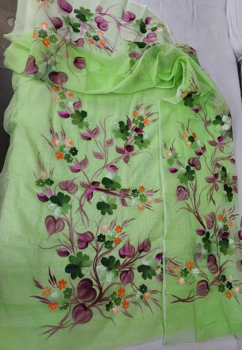 Pure Kota Doriya Hand Brush Print Unstitched Suit With Dupatta & Bottom