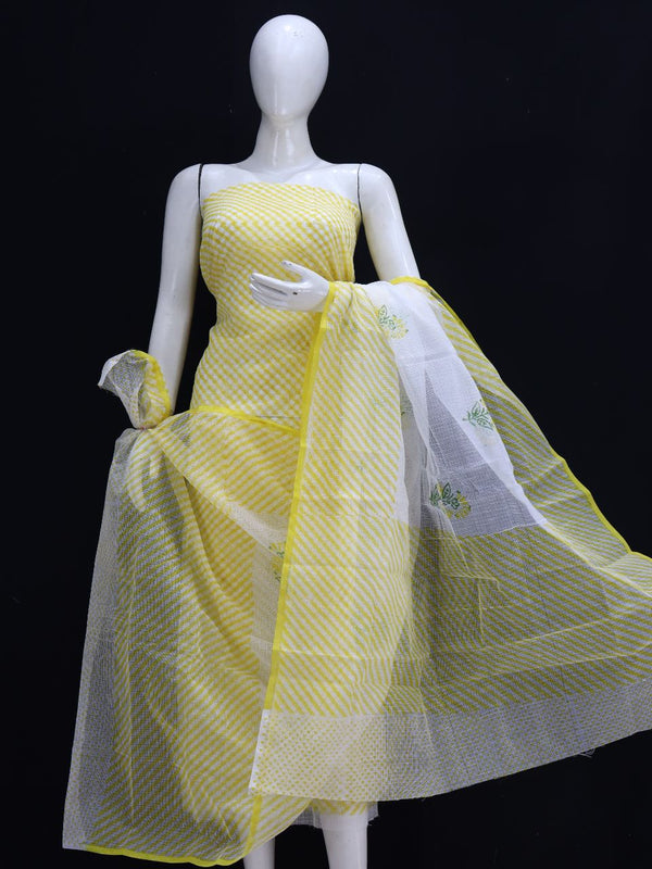 Pure Kota Doriya Leheriya Print Unstitched Suit With Bottom