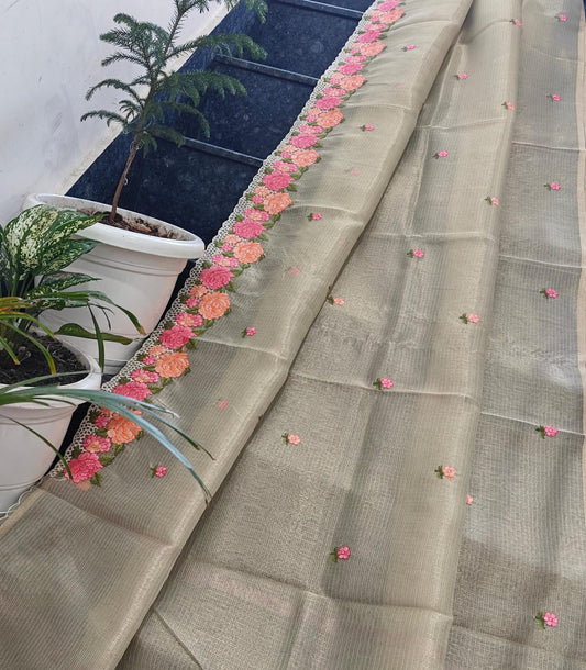 Kota Doria Saree With Tissue Kota Weaving Work
