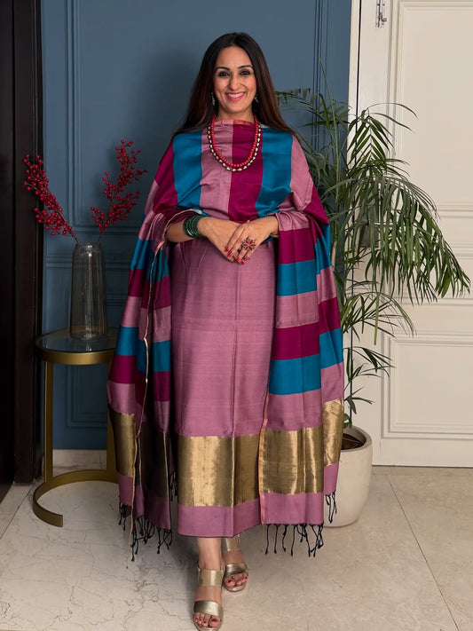 Pure Maheswari Silk Cotton Handwoven Unstitch Suit