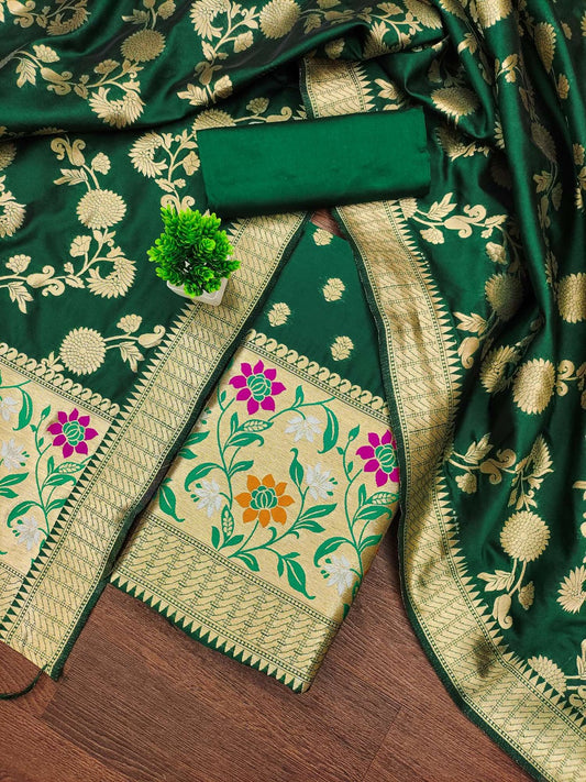 Designer Paithani Woven Unstitched Suit With Bottom