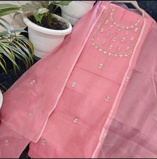 Pure Kota Doriya Gotta Patti Work Unstitched Suit .