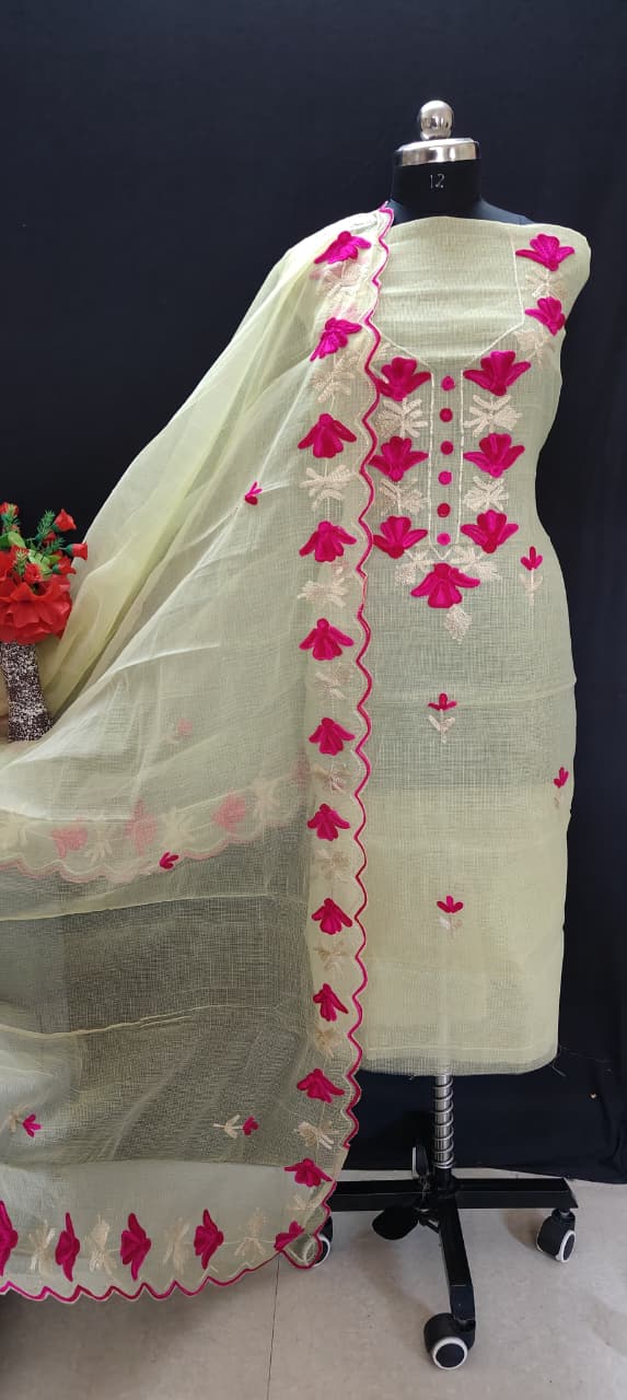 Pure Kota Doriya unstitched suit with embroidery work