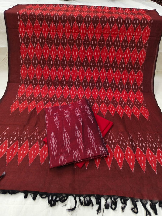 Pure Mercerised Cotton Doubel Ikkat Unstitched Suit With Mercerised Ikkat Cotton Dupatta