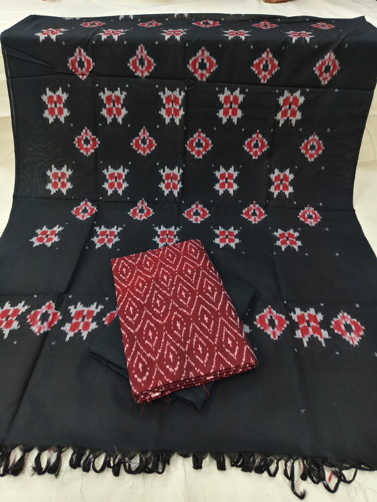 Pure Mercerised Cotton Doubel Ikkat Unstitched Suit With Mercerised Ikkat Cotton Dupatta