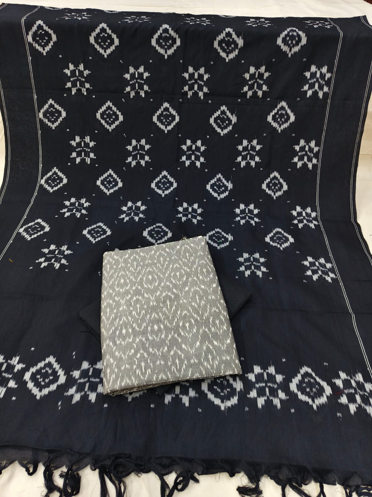 Pure Mercerised Cotton Doubel Ikkat Unstitched Suit With Mercerised Ikkat Cotton Dupatta