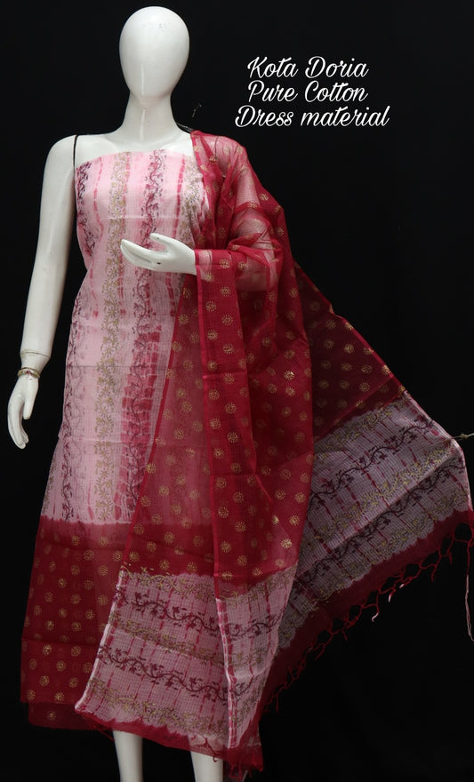 Pure Kota Doriya Shibori With Hand Block Print Unstitched Suit