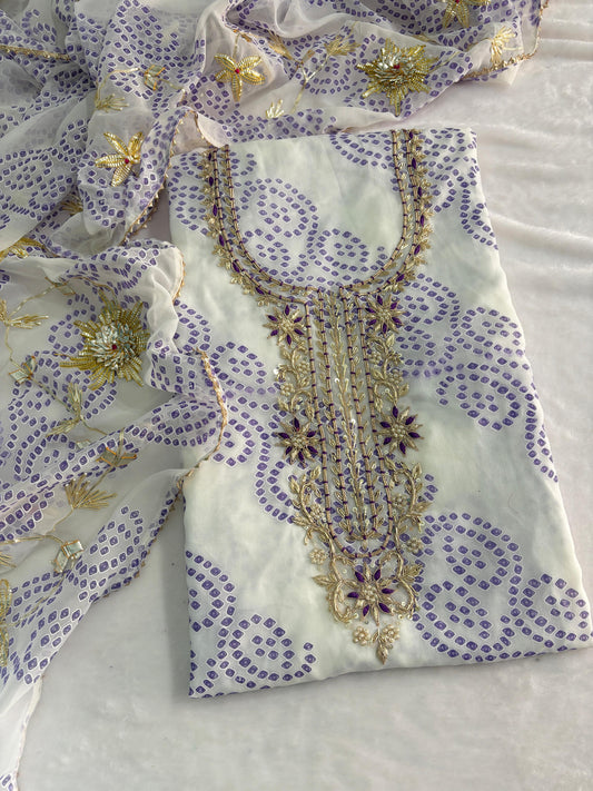 Pure Soft Georgette unstitched suit Zardogi Work With Dupatta