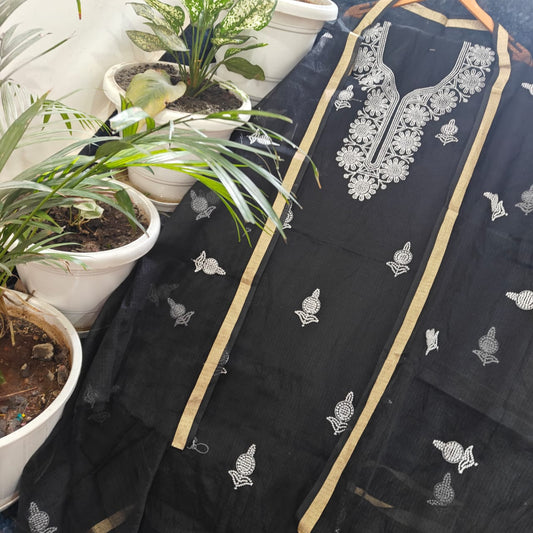 Pure Kota Doriya unstitched suit with embroidery work