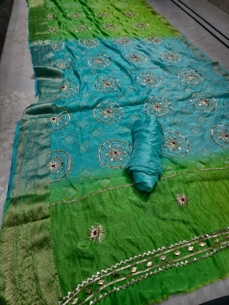 Pure Upada Silk Gotta Patti Saree With Upada Silk Blouse.