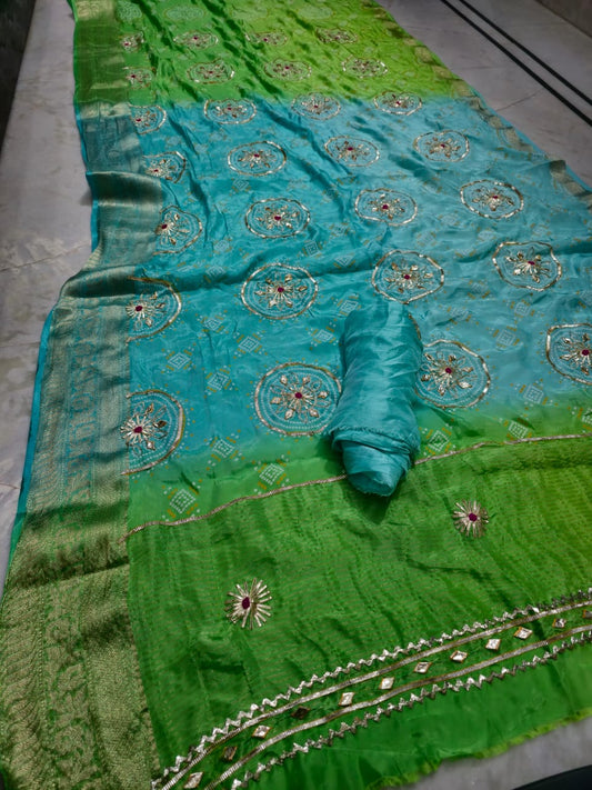 Pure Upada Silk Gotta Patti Saree With Upada Silk Blouse.