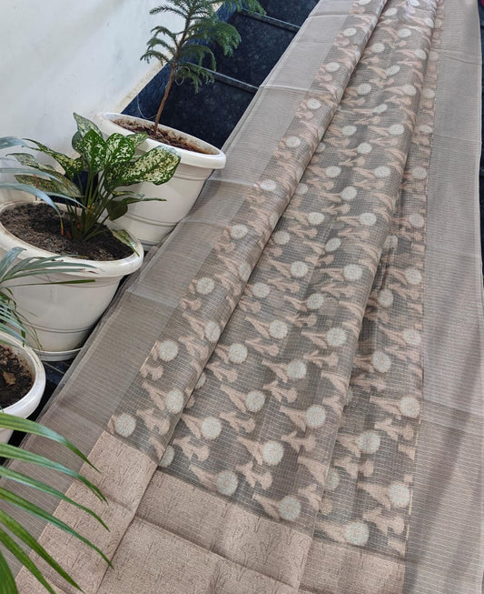 Kota Doria Saree With Tissue Kota Weaving Work