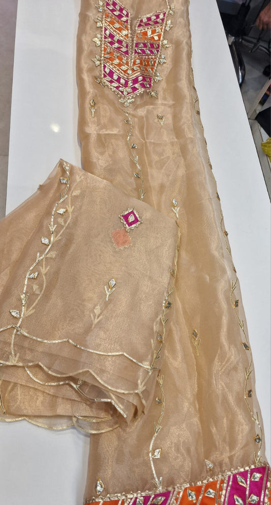 Pure Organza unstitched Suit With Gota Pati Work Dupatta