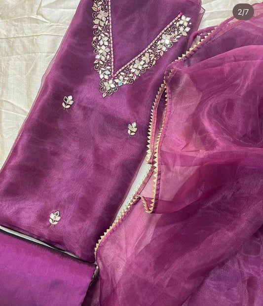 Pure Organza unstitched Suit With Gota Pati Work Dupatta