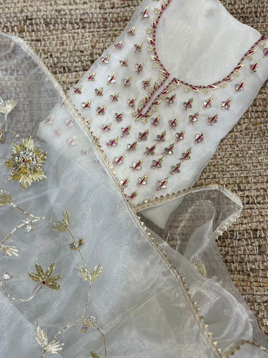 Pure Organza unstitched Suit With Gota Pati Work Dupatta