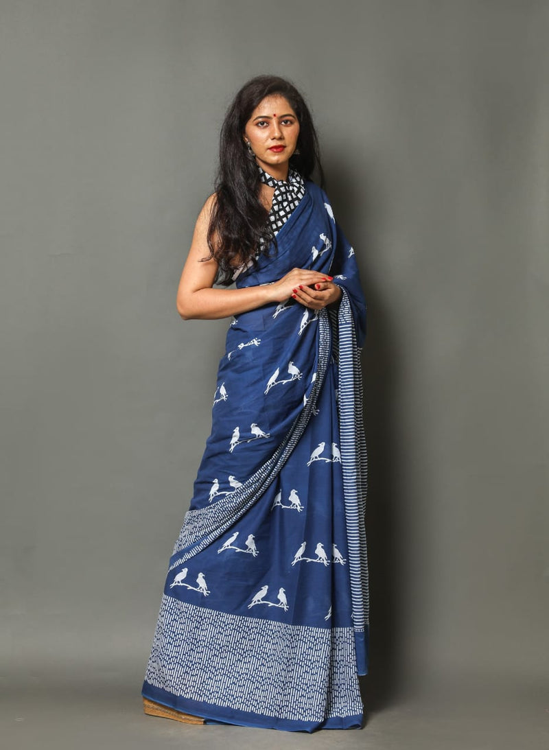 Pure Hand Printed Cotton Sarees With Blouse