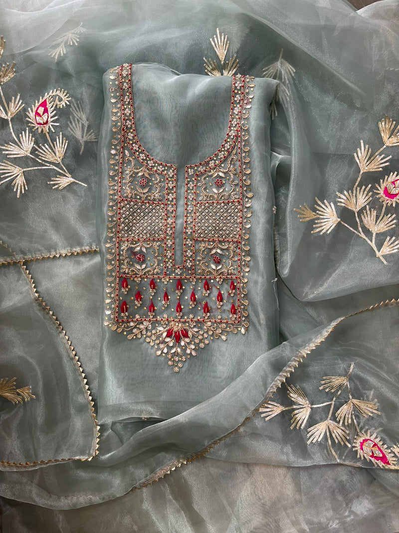 Pure Organza unstitched Suit With Gota Pati Work Dupatta