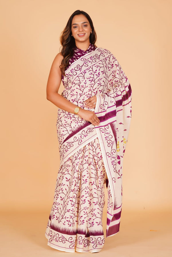 Pure Hand Printed Cotton Sarees With Blouse
