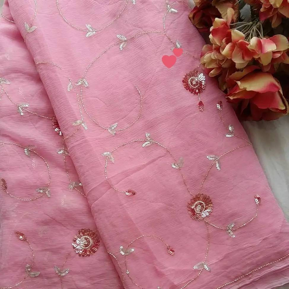 Pure Jaipuri Diamond Chiffon Sarees With Sequence Work