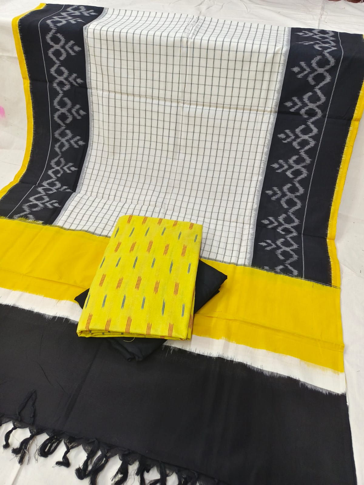 Pure Cotton Doubel Ikkat Unstitched Suit With Ikkat Cotton Dupatta