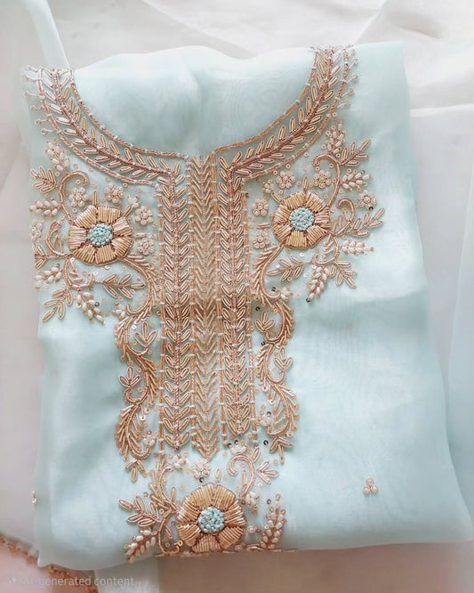 Pure Organza unstitched Suit With Zardozi Work Dupatta