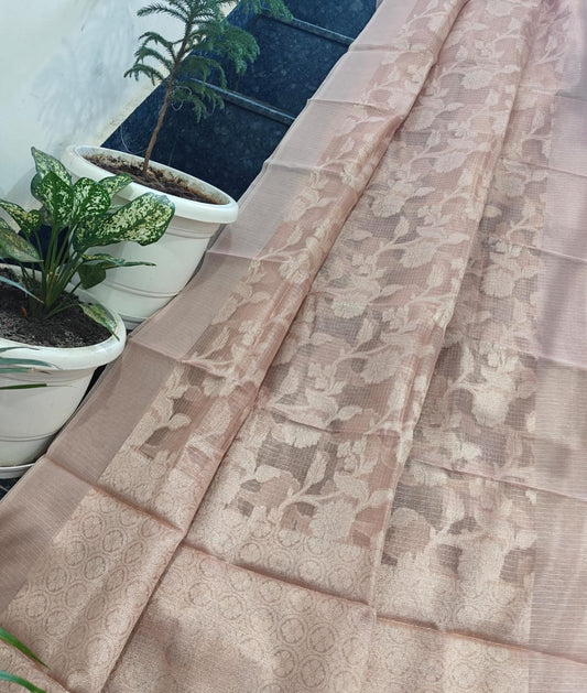 Kota Doria Saree With Tissue Kota Weaving Work