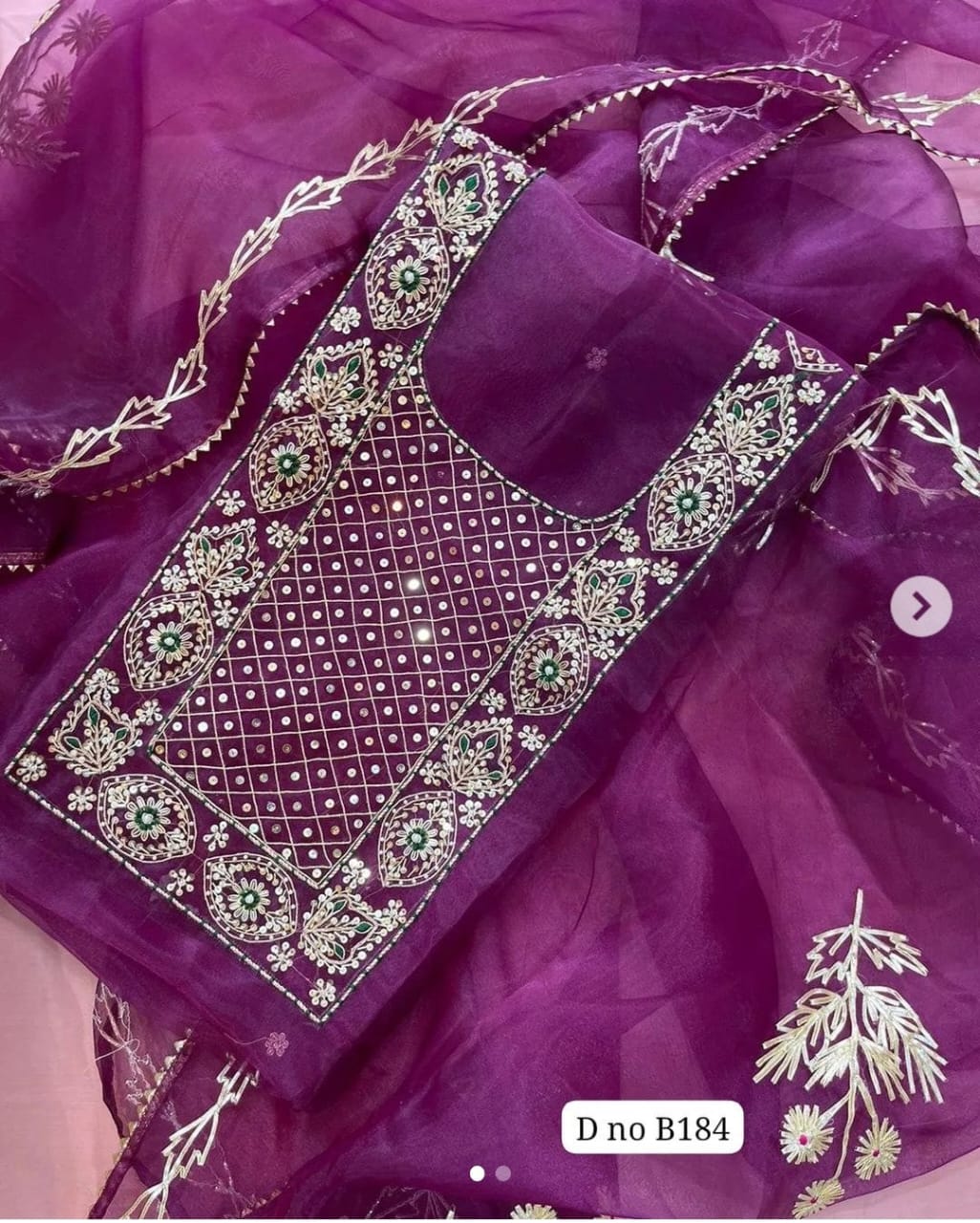 Organza Zardozi Work unstitched Suit With Gota Patti Dupatta