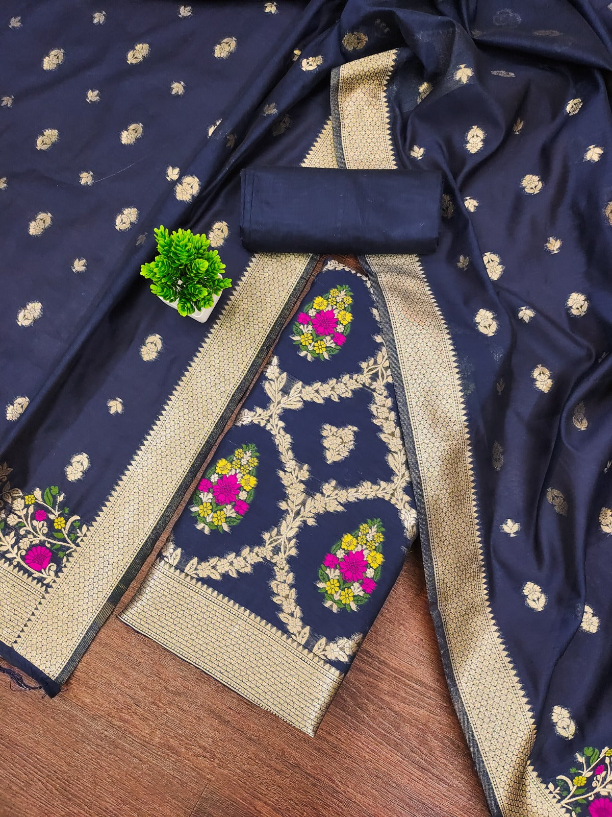 Designer Paithani Woven Unstitched Suit With Bottom