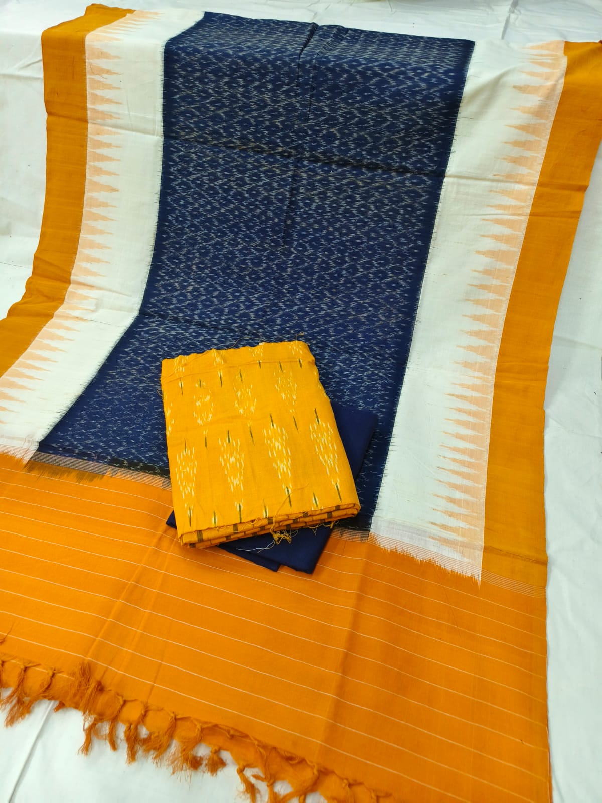 Pure Cotton Doubel Ikkat Unstitched Suit With Ikkat Cotton Dupatta