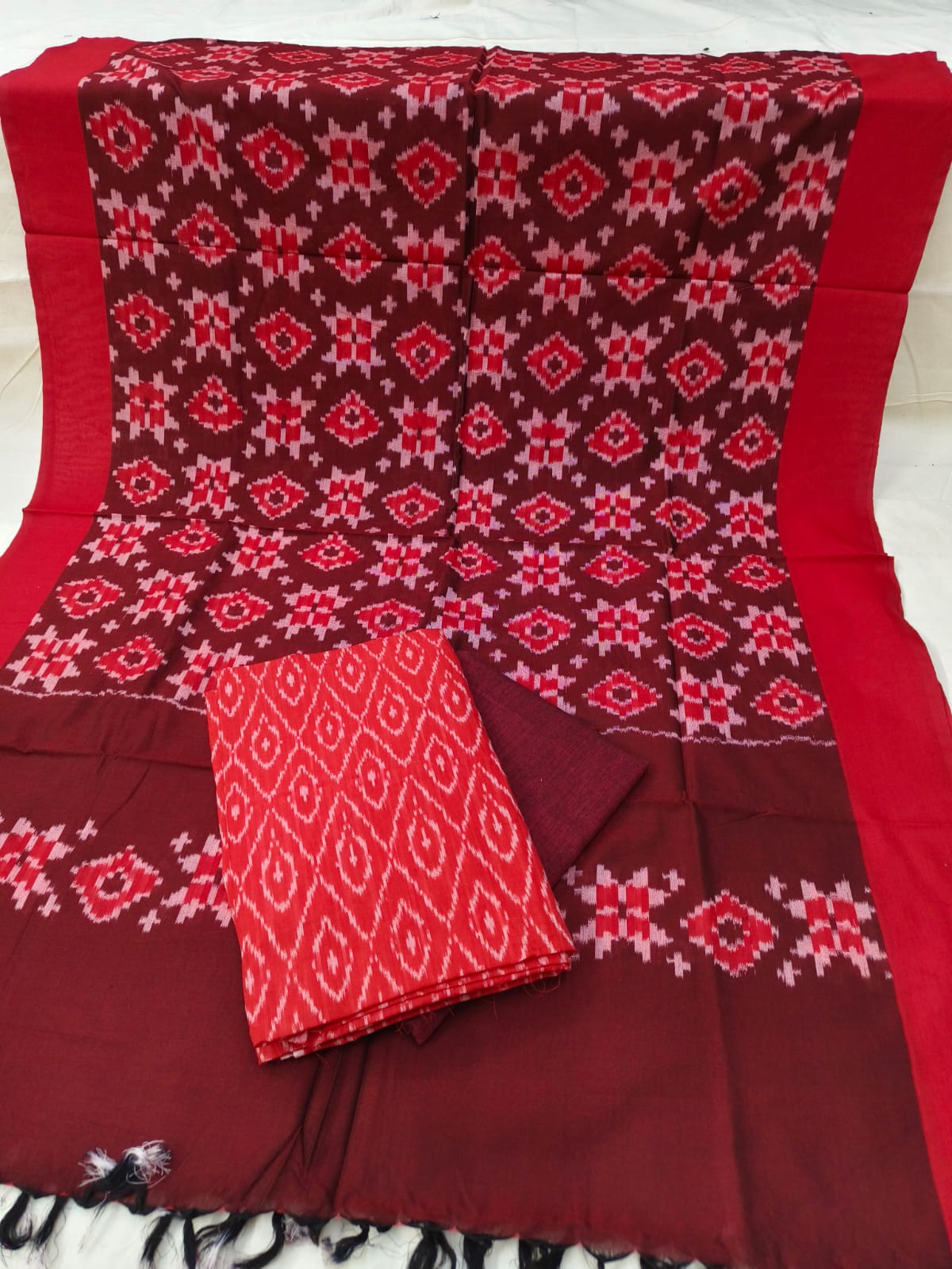Pure Mercerised Cotton Doubel Ikkat Unstitched Suit With Mercerised Ikkat Cotton Dupatta