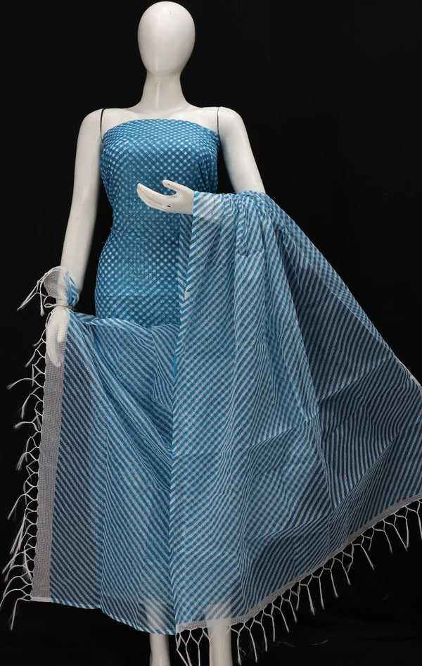 Pure Kota Doriya Leheriya Print Unstitched Suit With Bottom