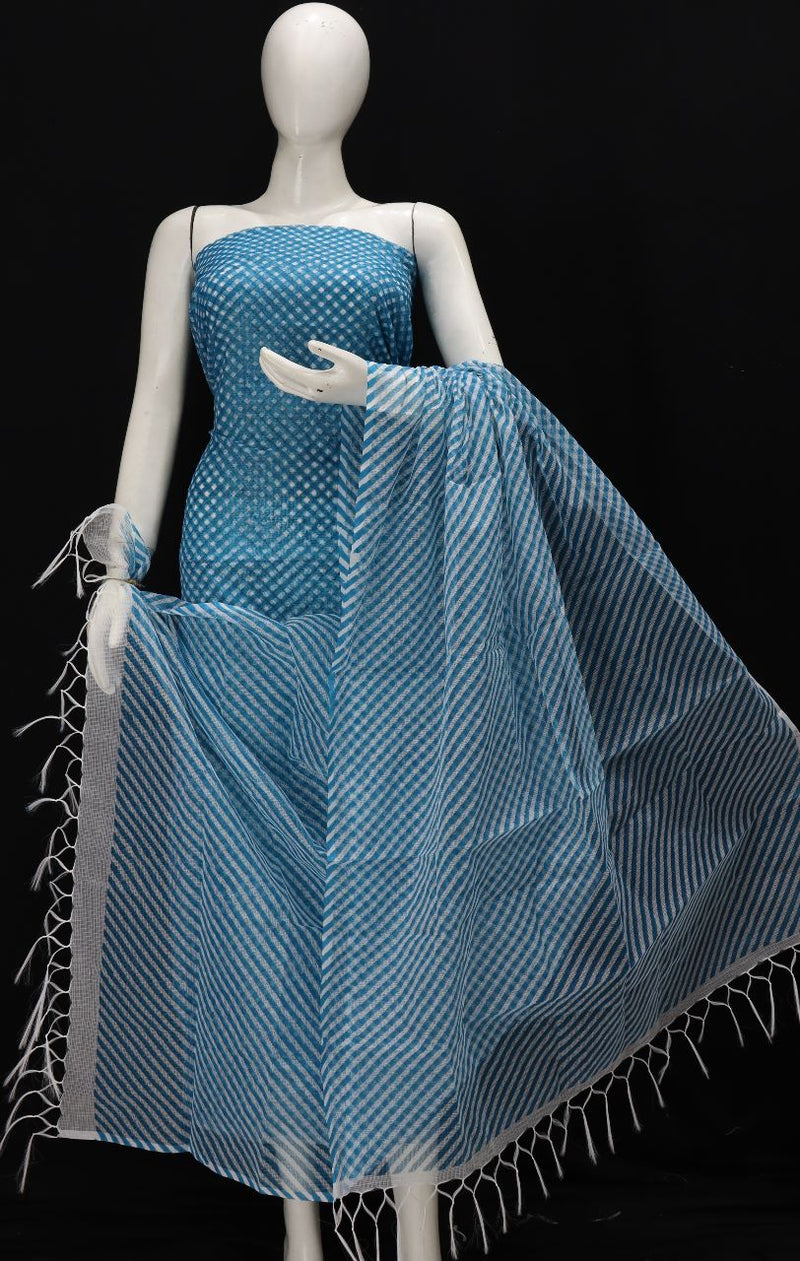 Pure Kota Doriya Leheriya Print Unstitched Suit With Bottom