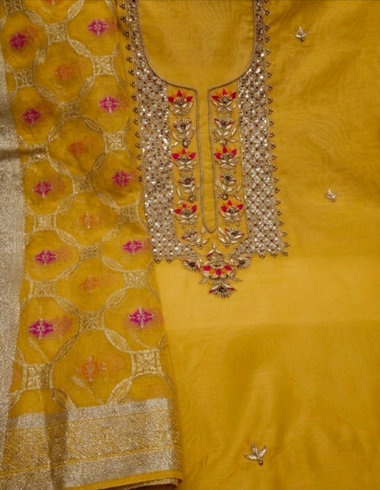 Chanderi Zardoz Work Unstitched Suit With Banarsi dupatta